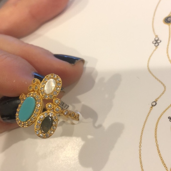 Freida Rothman Turquoise,Labradorite & Mother-of-Pearl Cubic Zirconia Ring-sz 8 - Picture 7 of 7